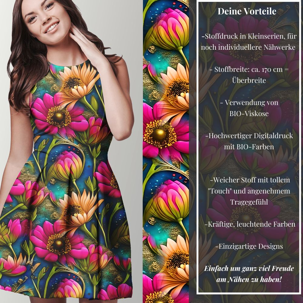 Viskosejersey Eigenproduktion "Garden Eden" - von Graustufen-Stoffe
